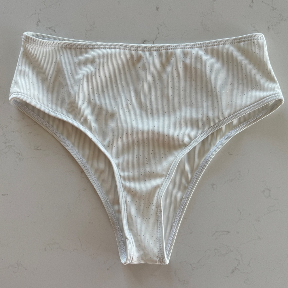High Waisted Sparkle White Bikini Swim | Size Small - Picture 2 of 4